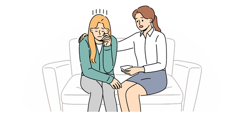 女性に寄り添っているスタッフ