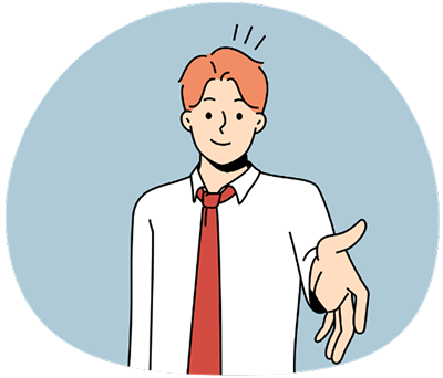 こちらに手を差し伸べるスーツ姿の男性のイラスト