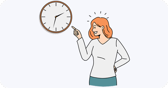 時計を指差す女性のイラスト